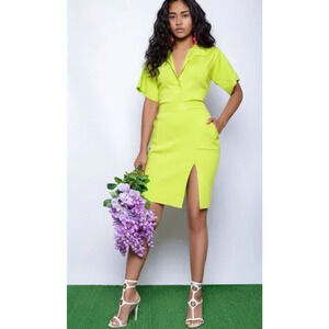 Hanifa Robyn Neon Lime Green Mini Skirt Women M Bodycon Tencel Viscose Made USA